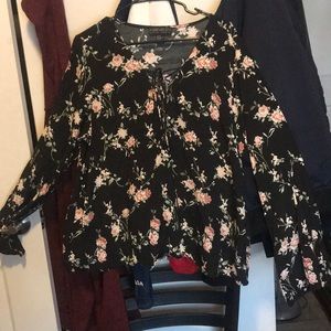 Forever 21- flowery, flowy, black long sleeved top